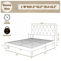 Mhjinuwet Queen Size Bed Frame, Velvet Upholstered Platform With Headboard, Easy Assembly, No Box Spring Needed, Non-Slip And Noise-Free With Strong Wooden Slats, Beige