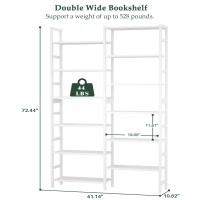 Homykic Double Wide Bamboo Bookshelf White 6Tier Large Open Bookcase With 12 Display Shelves 6Ft Tall Freestanding Book Shelf