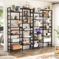 Homykic Double Wide Bamboo Bookshelf Black 6Tier Large Open Bookcase With 12 Display Shelves 6Ft Tall Freestanding Book Shelf