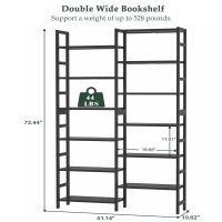 Homykic Double Wide Bamboo Bookshelf Black 6Tier Large Open Bookcase With 12 Display Shelves 6Ft Tall Freestanding Book Shelf