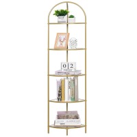 Homhedy 5Tier Corner Shelf Stand Metal Corner Bookshelf Tempered Glass Shelves Bathroom Storage Rack Shelf Plant Stand Mod