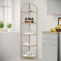 Homhedy 5Tier Corner Shelf Stand Metal Corner Bookshelf Tempered Glass Shelves Bathroom Storage Rack Shelf Plant Stand Mod