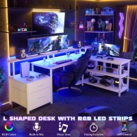 Aheaplus L Shaped Desk With File Drawer 66 Reversible L Shaped Computer Desk With Power Outlet Led Strip Gaming Desk With