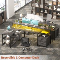 Aheaplus L Shaped Desk With File Drawer 66 Reversible L Shaped Computer Desk With Power Outlet Led Strip Gaming Desk With