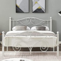 Vecelo Full Size Bed Frame With Headboard And Footboard, Heavy Duty Metal Slat Support, Platform Mattress Foundation, No Box Spring Needed, Easy Assembly, White