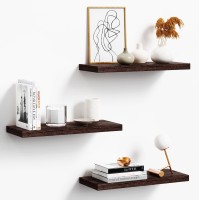 Oridom 3 Pack Floating Shelves 16In Brown Paulownia Wood Rustic Style Wall Mounted Storage Shelves For Kitchen Living Room