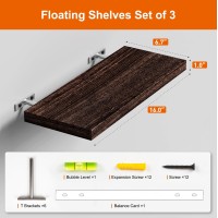 Oridom 3 Pack Floating Shelves 16In Brown Paulownia Wood Rustic Style Wall Mounted Storage Shelves For Kitchen Living Room