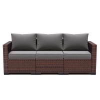 Udpatio 3Seat Patio Wicker Sofa Outdoor Rattan Sectional Couch Furniture Steel Frame Wfurniture Cover Nonslip Cushion And De