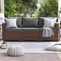 Udpatio 3Seat Patio Wicker Sofa Outdoor Rattan Sectional Couch Furniture Steel Frame Wfurniture Cover Nonslip Cushion And De