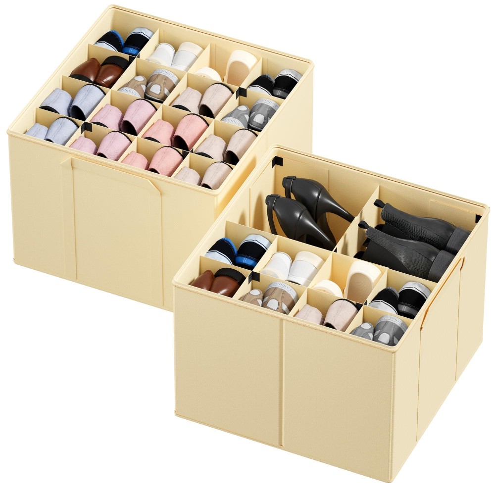 Spaceaid Shoe Organizer For Closet 2 Pack Foldable Shoe Storage Containers Baskets Boxes Bins Wadjustable Dividers Fits 1632