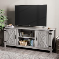 Yeshomy Fireplace Tv Stand With Two Barn Doors And Storage Cabinets For Televisions Up To 65+ Inch, Entertainment Center Console Table, Media Furniture For Living Room, 58 Inch, Gray Wash