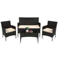 Fdw Patio Furniture Set 4 Pieces Outdoor Rattan Chair Wicker Sofa Garden Conversation Bistro Sets For Yard Pool Or Backyard Red