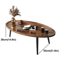 Small Oval Coffee Table,Mid Century Modern Coffee Table For Living Room,Minimalist Display Side Table (Walnut Color,31.4''X21.6''X14.9'')