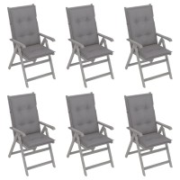 Vidaxl Patio Reclining Chairs Set, 4-Pieces With Cushions, Solid Acacia Wood Construction, Adjustable Backrest, Gray And Green Combination, Ideal For Outdoor Lounge And Dining