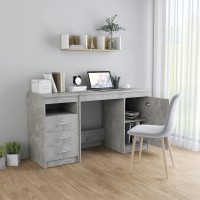 vidaXL Modern Desk with Drawers and Door 551x197x299 Engineered Wood Study Desk with Storage Concrete Gray Office Furn
