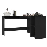 vidaXL Modern LShaped Corner Desk in Black 472x551x295 Engineered Wood Material with Sliding Keyboard Section and 2 Op