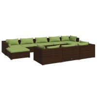 Vidaxl Patio Lounge Set - 10 Piece, Water-Resistant Brown Poly Rattan - Includes Middle And Corner Sofas, Footrests With Cushions For Outdoor Leisure