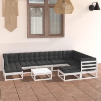 Vidaxl 10 Piece Patio Set - Solid Pinewood Corner And Middle Sofas With Lounge Table And Footstools - Comfortable Cushions Included - White