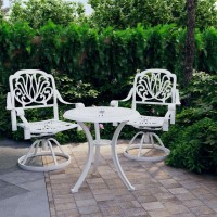 Vidaxl White Bistro Set - 3-Piece Outdoor Cast Aluminum Garden Chairs And Table - Elegant Weatherproof Patio Furniture, Easy Swivel Motion And Umbrella Hole Provision