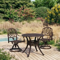 Vidaxl 3 Piece Outdoor Bistro Set, Sturdy Cast Aluminum, Weather Resistant Garden Furniture With Swivel Chairs And Coffee Table, Bronze