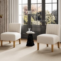 Armless Accent Chairs Set Of 2 For Living Room Modern Slipper Chair Living Room Chairs With Solid Wood Legs Makeup Vanity Chai