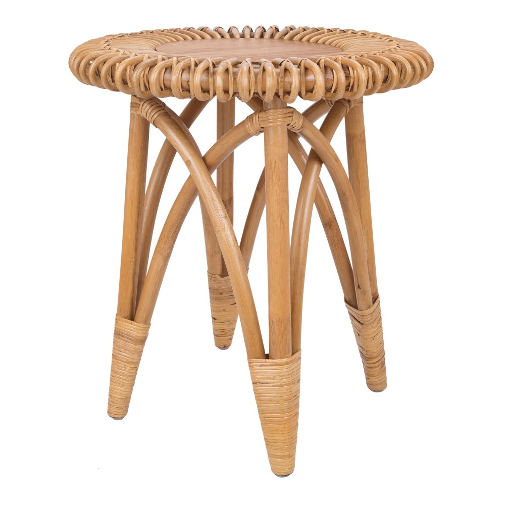 Alani Rattan Round Side/ End Table W/ Wood Top