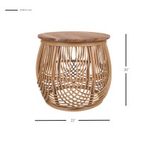 Arlo Rattan Side/ End Table W/ Wood Top