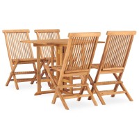 Vidaxl Outdoor Folding Dining Set - Solid Teak Wood Construction, Versatile 5 Piece Patio Set For Garden, Terrace, And Indoor Dining