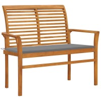 vidaXL Patio Bench with Gray Cushion 441 Solid Teak Wood