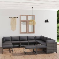 Vidaxl 12 Piece Patio Lounge Set - Gray Poly Rattan Outdoor Furniture With Cushions - Versatile & Durable Garden Seating