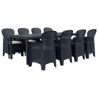 Vidaxl 9 Piece Outdoor Dining Set, Elegant Rattan Look Design, Weather-Resistant Plastic Patio Furniture, Anthracite