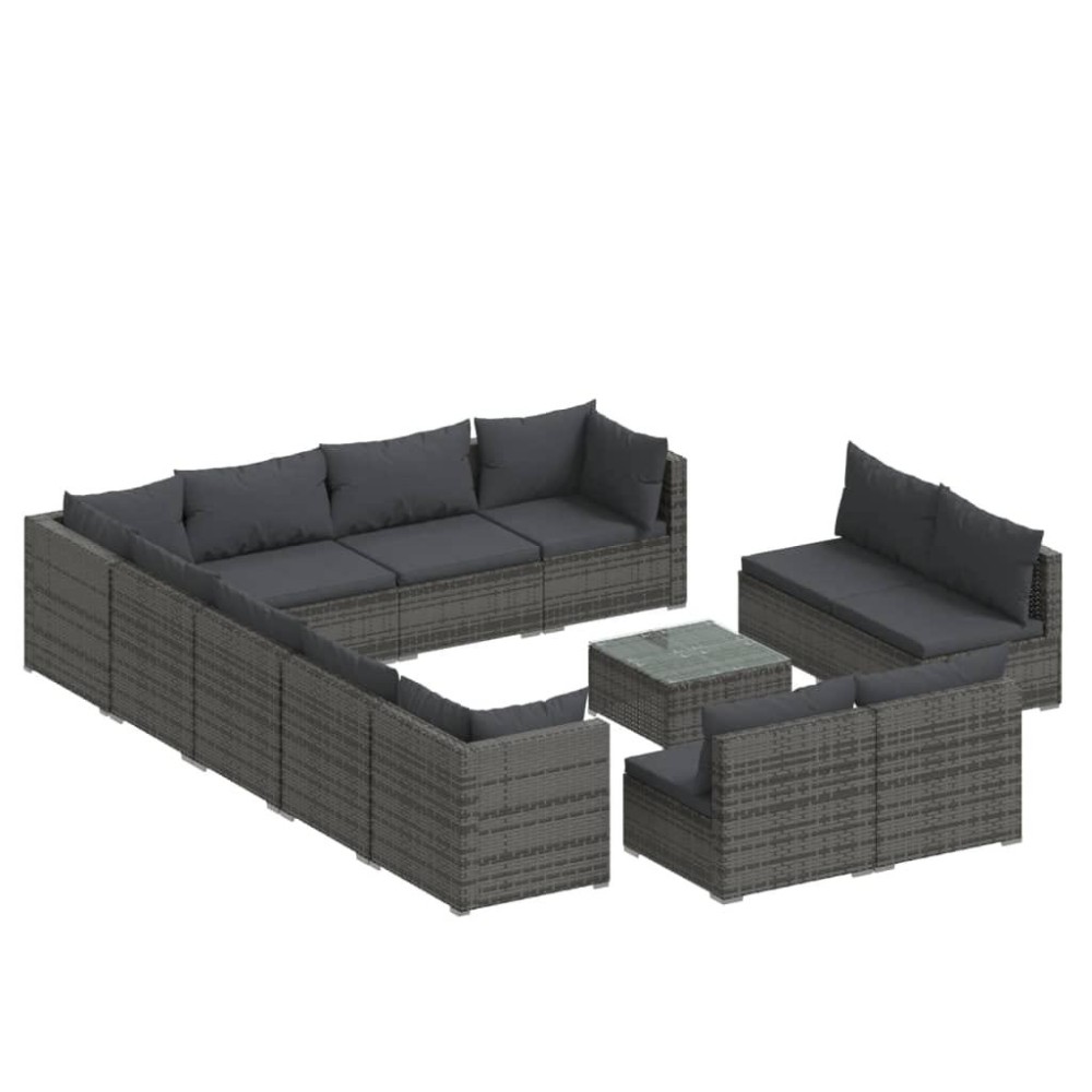 Vidaxl Stylish Gray Poly Rattan Lounge Set With Comfortable Cushions - 13 Piece Outdoor Patio Furniture - Metal Frame, Anthracite Fabric Cushions