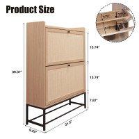 Avzear Freestanding Shoe Cabinet With 2 Flip Drawers Modern Narrow Organizer For Hallway Bedroom And Entryway Natural