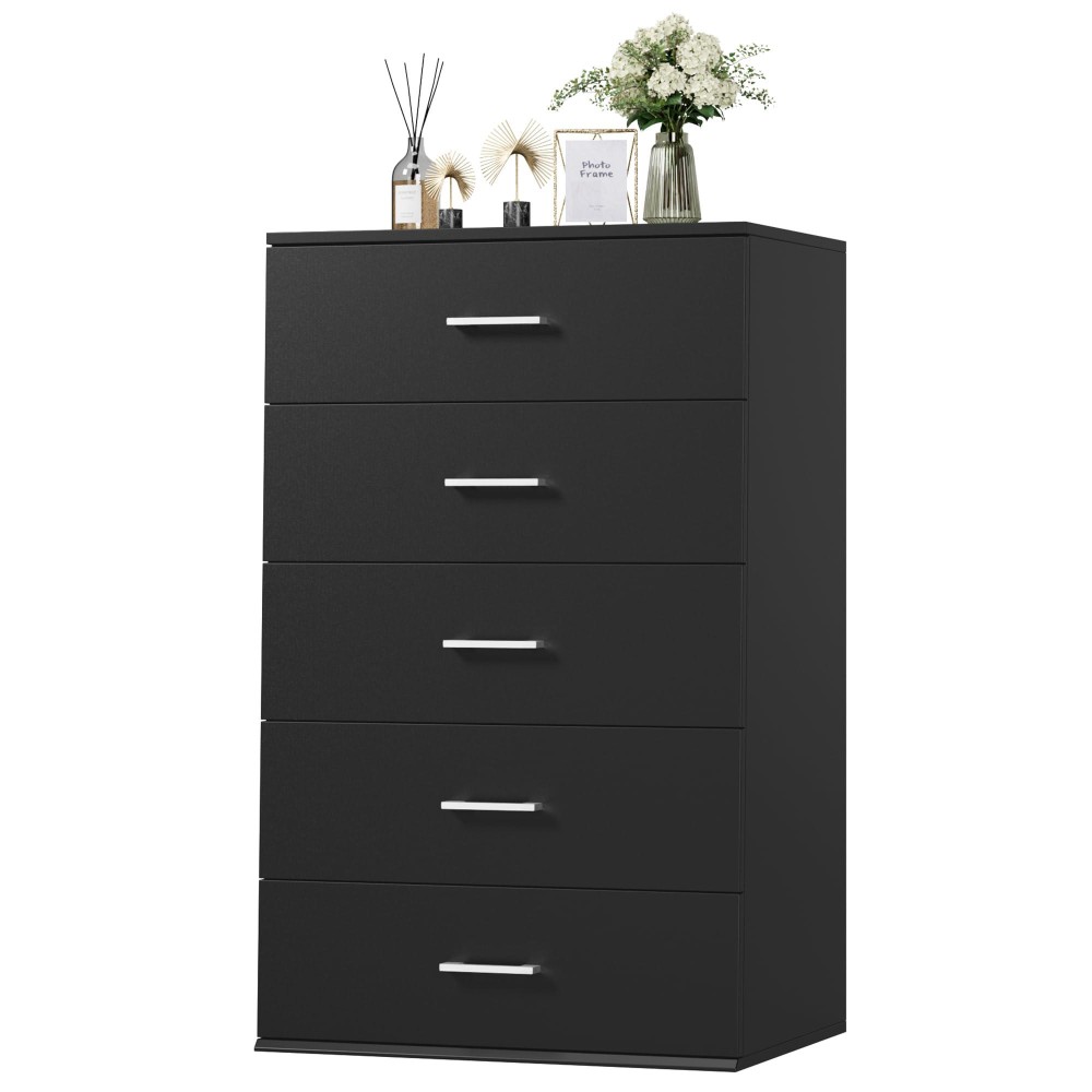 Ttview 5 Drawer Dresser Chest Tall Dresser Storage Tower With Metal Handles Black Storage Cabinet For Living Room Kitchen En