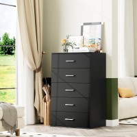 Ttview 5 Drawer Dresser Chest Tall Dresser Storage Tower With Metal Handles Black Storage Cabinet For Living Room Kitchen En