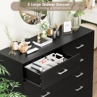 Ttview 5 Drawer Dresser Chest Tall Dresser Storage Tower With Metal Handles Black Storage Cabinet For Living Room Kitchen En