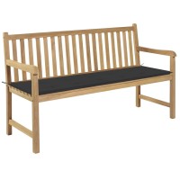 Vidaxl Solid Teak Wood Patio Bench With Anthracite Cushion, Weather-Resistant Outdoor Garden Furniture, Easy Assembly, 59.1