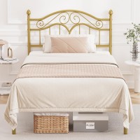 Elephance Twin Size Metal Bed Frame With Vintage Headboard Twin Bed Frames For Kids With Storage Space No Box Spring Needed E