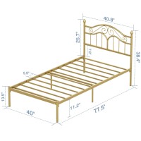 Elephance Twin Size Metal Bed Frame With Vintage Headboard Twin Bed Frames For Kids With Storage Space No Box Spring Needed E