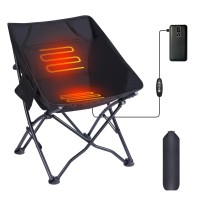 Wgos Heated Camping Chair, Camping Chair Heated Folding Chair, 12V 10000Mah Power Bank Included, Portable W/Carry Bag And Shoulder Strap (1-Pack)
