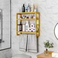 Bamboo Bathroom Shelves Storage Organizer Floating Shelves 3Tier Multifunctional Adjustable Over Toilet Storage For Spacesavin