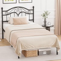 Elephance Twin Size Metal Bed Frame With Vintage Headboard Twin Bed Frames For Kids With Storage Space No Box Spring Needed E