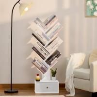 Sheepam 8 Tier Tree Bookshelf With Drawer Free Standing Wood Bookcase For Living Room Bedroom Home Office Space Saving Stora