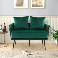 Komfott 43??Loveseat Sofa, Modern Upholstered 2-Seat Sofa With 2 Back Pillows, Woven Backrest & Armrest, Mid Century Modern Dutch Velvet Sofa For Living Room Bedroom Apartment (Green)