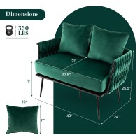 Komfott 43??Loveseat Sofa, Modern Upholstered 2-Seat Sofa With 2 Back Pillows, Woven Backrest & Armrest, Mid Century Modern Dutch Velvet Sofa For Living Room Bedroom Apartment (Green)