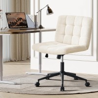 Furnimart Swivel Criss Cross Legged Chair With Wheels For Home Office Wide Armless Desk Chair Height Adjustable Comfy Seat For