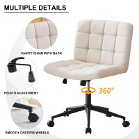 Furnimart Swivel Criss Cross Legged Chair With Wheels For Home Office Wide Armless Desk Chair Height Adjustable Comfy Seat For