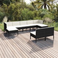 Vidaxl 9-Piece Black Poly Rattan Patio Lounge Set With Cushions, Weather-Resistant Outdoor Furniture, Comfortable Seating With Removable And Washable Covers