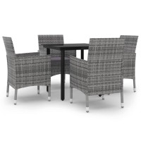 Vidaxl Outdoor Patio Dining Set - Sturdy Steel Frame - Water & Weather-Resistant Pe Rattan - Glass Tabletop - Cushions Included - 5 Pieces - Gray & Black