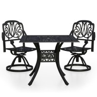 Vidaxl 3 Piece Black Patio Bistro Set - Cast Aluminum Outdoor Furniture Set With Swivel Chairs And Table With Umbrella Hole, Sturdy, Durable, And Elegant